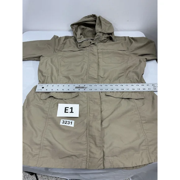 Womans Eddie Bauer Size 2XL Tan Full Zip Full Snap Hooded Wind Breaker - Picture 6 of 9